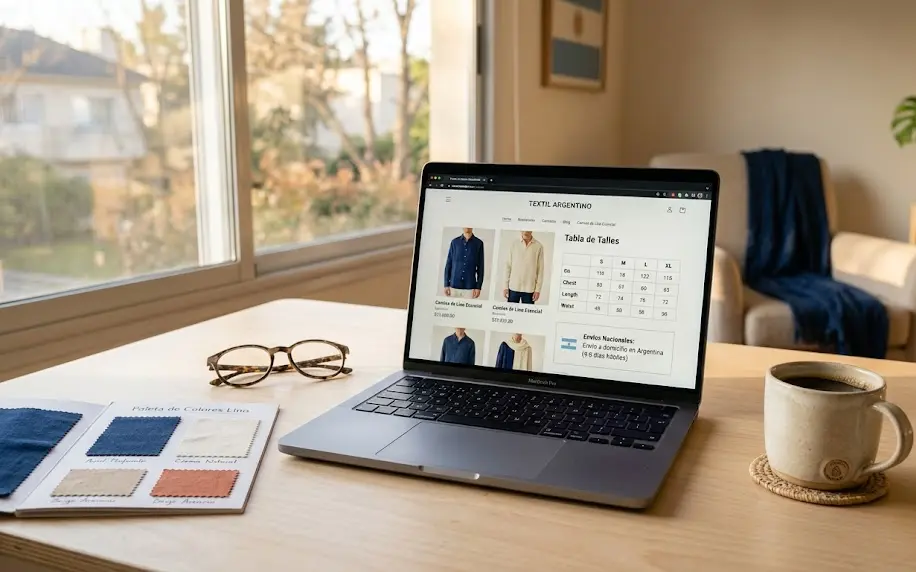Usuario analizando opciones de talles y envíos para comprar ropa online Argentina de manera ágil y segura.