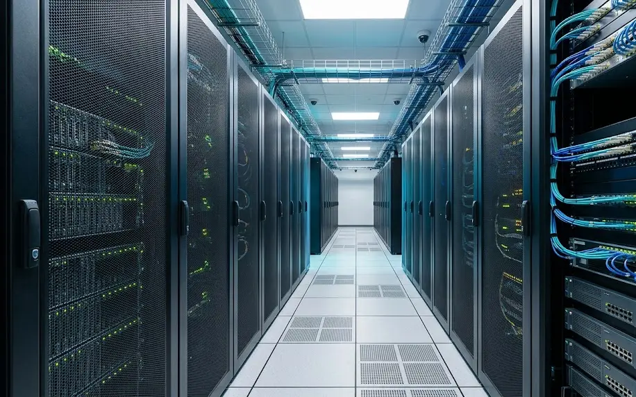 Servidores de un centro de datos de baja latencia interconectados para proveer servicios de infraestructura virtual a empresas latinoamericanas.